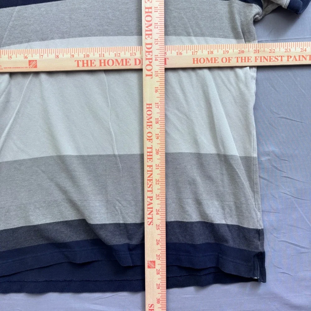 Banana Republic Men XL Polo Shirt Blue Grey Striped Elephant Logo Short Sleeve